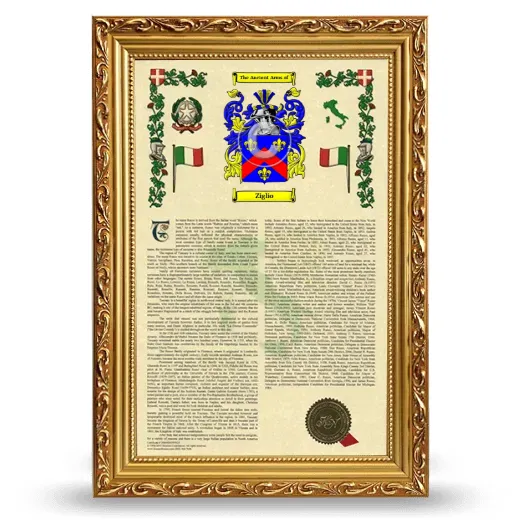 Ziglio Armorial History Framed - Gold