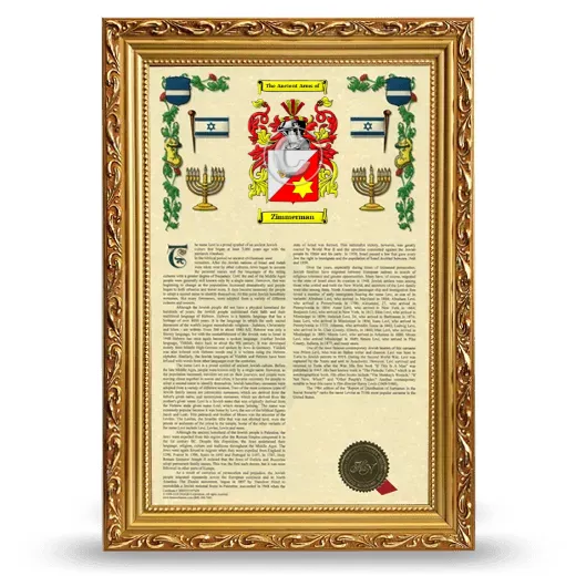 Zimmerman Armorial History Framed - Gold