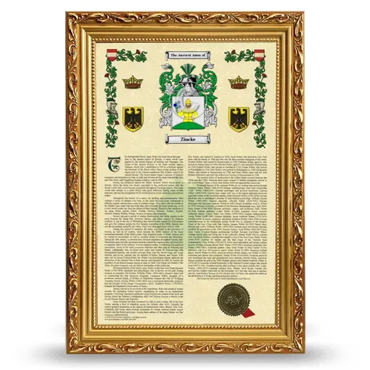 Zincke Armorial History Framed - Gold
