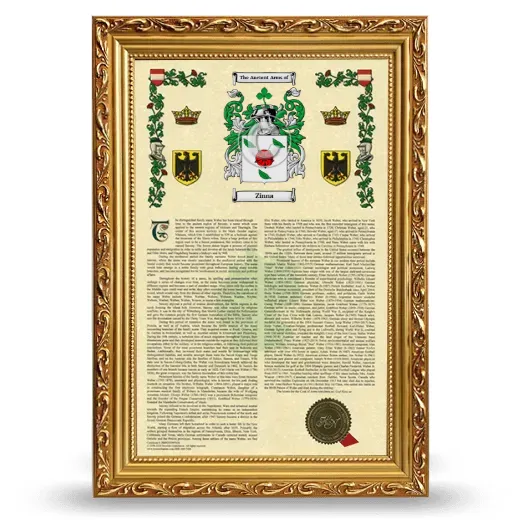 Zinna Armorial History Framed - Gold
