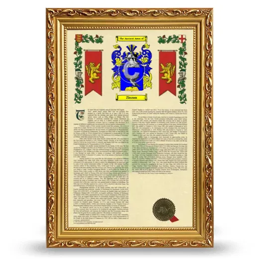 Zinzan Armorial History Framed - Gold