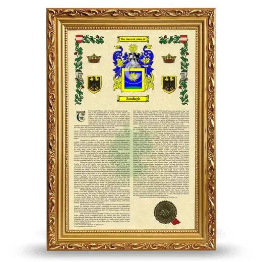 Zondagh Armorial History Framed - Gold