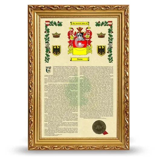 Zorns Armorial History Framed - Gold