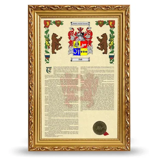 Zub Armorial History Framed - Gold