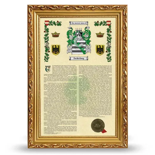 Zuckerberg Armorial History Framed - Gold