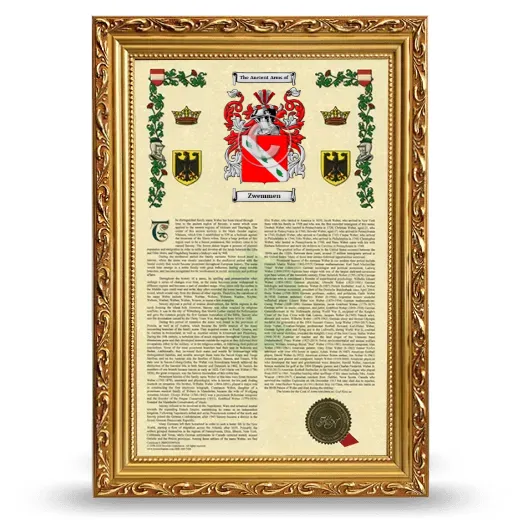 Zwemmen Armorial History Framed - Gold