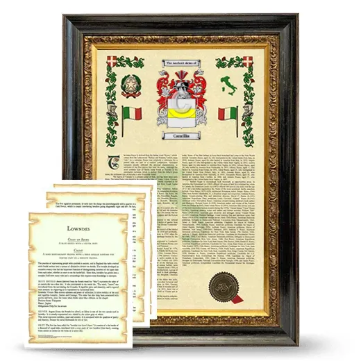 Camillia Framed Armorial History and Symbolism - Heirloom