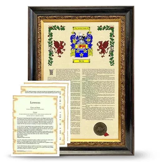 De-vy Framed Armorial History and Symbolism - Heirloom