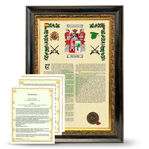 Del'castillo Framed Armorial History and Symbolism - Heirloom