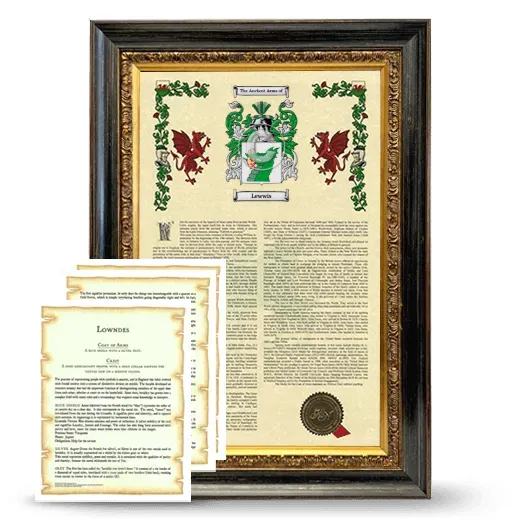 Lewwis Framed Armorial History and Symbolism - Heirloom