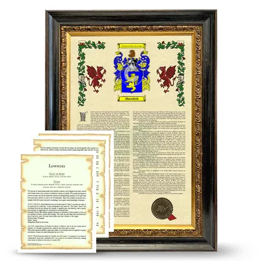 Meredeth Framed Armorial History and Symbolism - Heirloom
