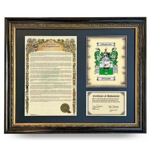 O'Connels Framed Surname History and Coat of Arms- Heirloom