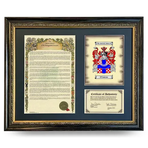 O'Lorcan Framed Surname History and Coat of Arms- Heirloom