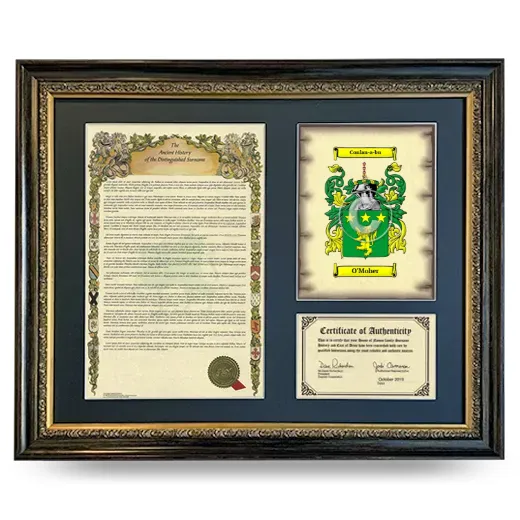 O'Moher Framed Surname History and Coat of Arms- Heirloom