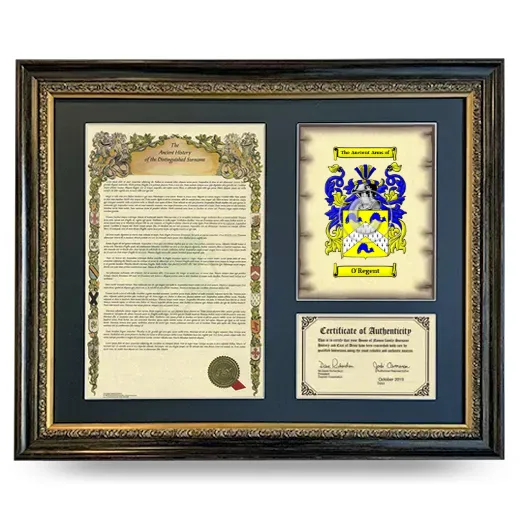 O'Regent Framed Surname History and Coat of Arms- Heirloom