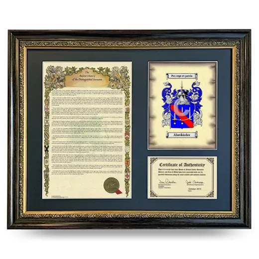 Aberkirder Framed Surname History and Coat of Arms- Heirloom