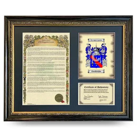 Aberkirdyke Framed Surname History and Coat of Arms- Heirloom