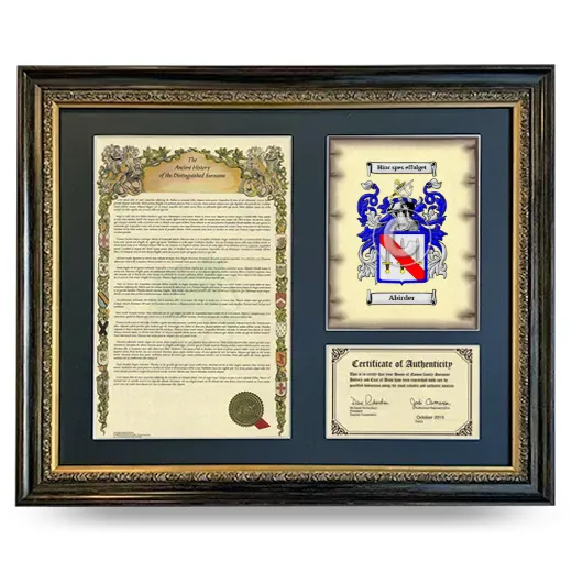 Abirder Framed Surname History and Coat of Arms- Heirloom