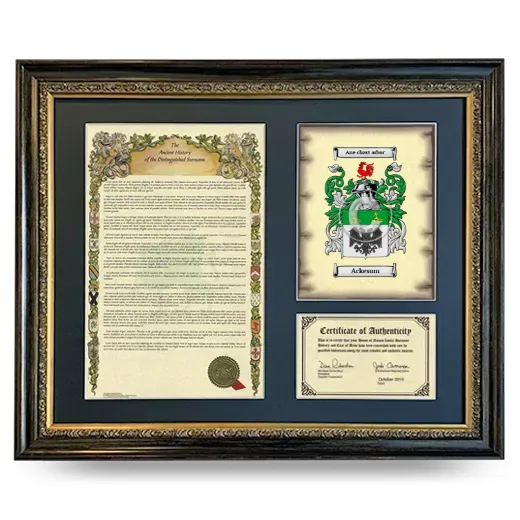 Ackesum Framed Surname History and Coat of Arms- Heirloom