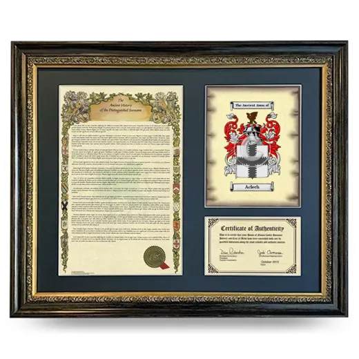 Aclech Framed Surname History and Coat of Arms- Heirloom