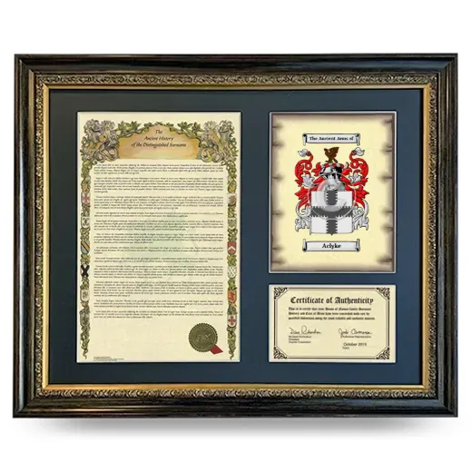 Aclyke Framed Surname History and Coat of Arms- Heirloom