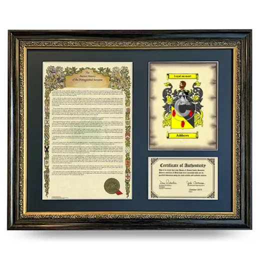Addares Framed Surname History and Coat of Arms- Heirloom