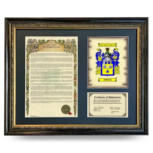 Addland Framed Surname History and Coat of Arms- Heirloom