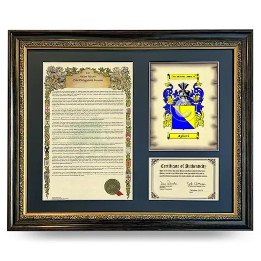Aglioti Framed Surname History and Coat of Arms- Heirloom