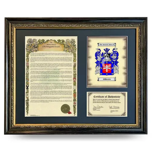 Alderete Framed Surname History and Coat of Arms- Heirloom