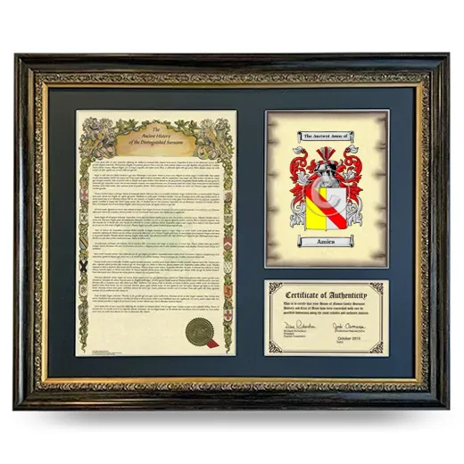 Amica Framed Surname History and Coat of Arms- Heirloom