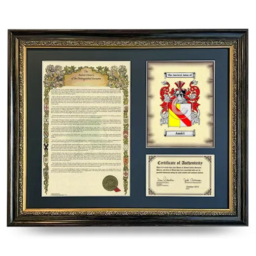 Amici Framed Surname History and Coat of Arms- Heirloom