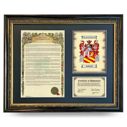 Andreadi Framed Surname History and Coat of Arms- Heirloom