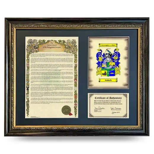 Aninch Framed Surname History and Coat of Arms- Heirloom