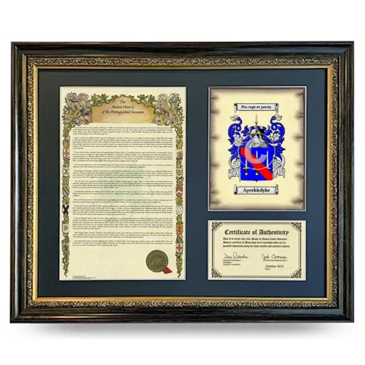 Aperkirdyke Framed Surname History and Coat of Arms- Heirloom