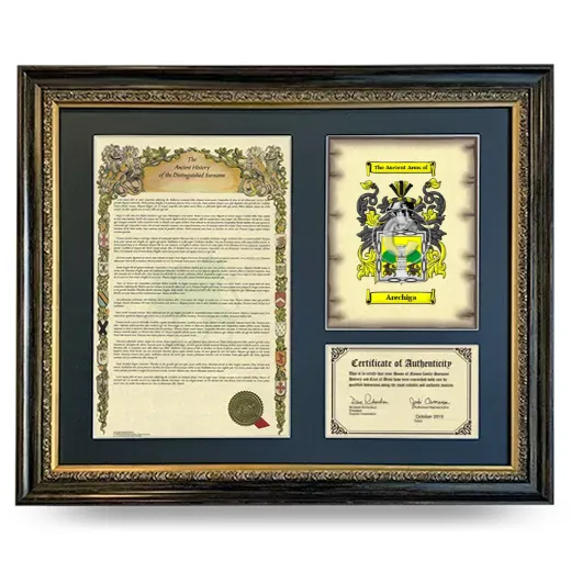 Arechiga Framed Surname History and Coat of Arms- Heirloom