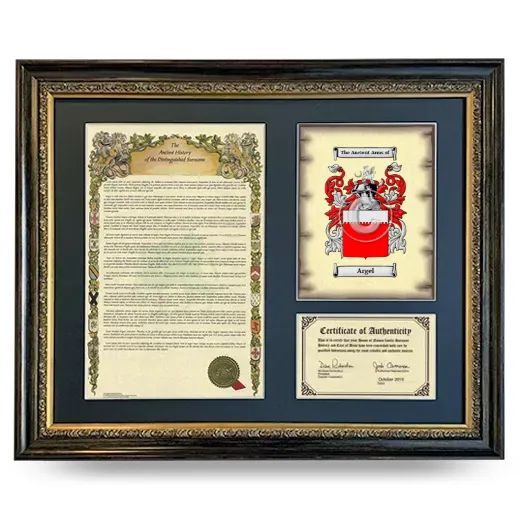 Argel Framed Surname History and Coat of Arms- Heirloom