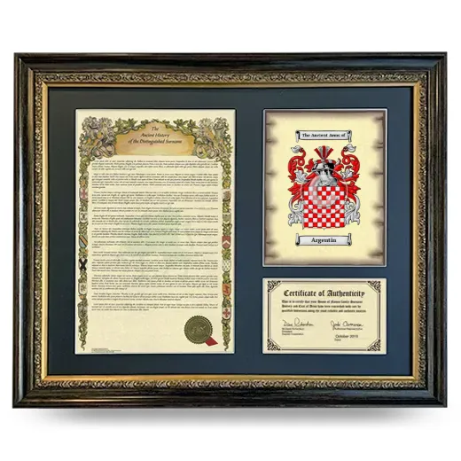 Argentin Framed Surname History and Coat of Arms- Heirloom