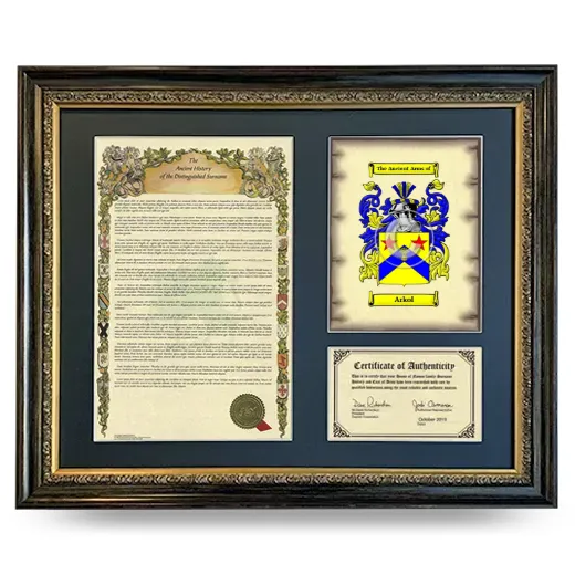 Arkol Framed Surname History and Coat of Arms- Heirloom