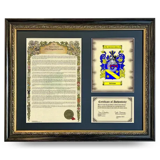 Artuso Framed Surname History and Coat of Arms- Heirloom