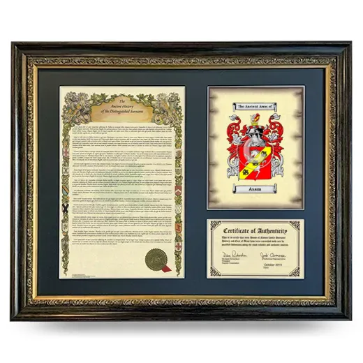 Asam Framed Surname History and Coat of Arms- Heirloom
