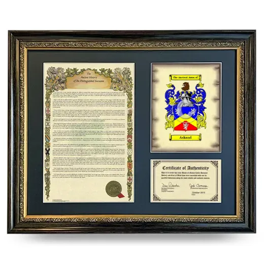 Askand Framed Surname History and Coat of Arms- Heirloom