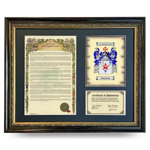 Atameson Framed Surname History and Coat of Arms- Heirloom