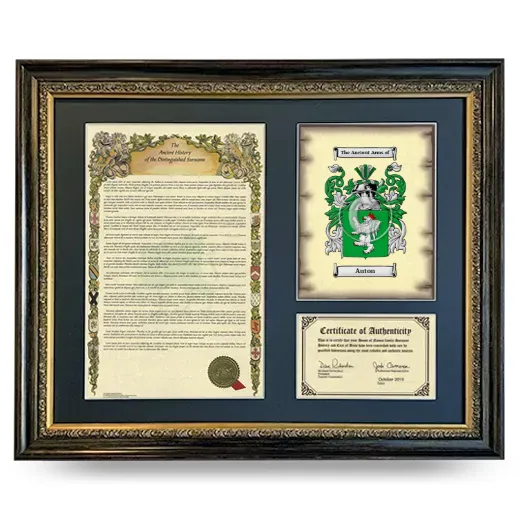 Auton Framed Surname History and Coat of Arms- Heirloom