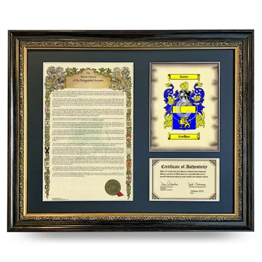 Aveline Framed Surname History and Coat of Arms- Heirloom