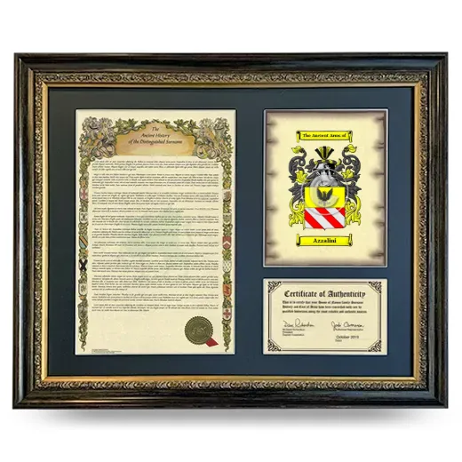 Azzalini Framed Surname History and Coat of Arms- Heirloom