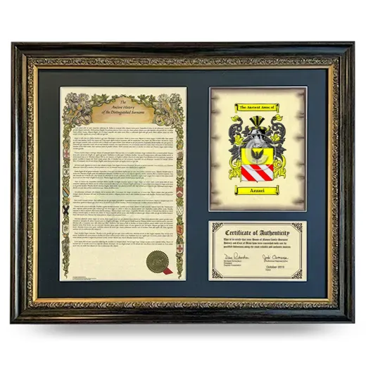 Azzari Framed Surname History and Coat of Arms- Heirloom