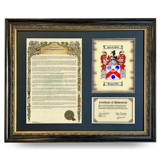 Bacqueville Framed Surname History and Coat of Arms- Heirloom