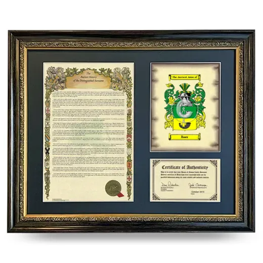 Baer Framed Surname History and Coat of Arms- Heirloom
