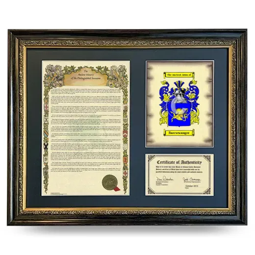Baerwwanger Framed Surname History and Coat of Arms- Heirloom