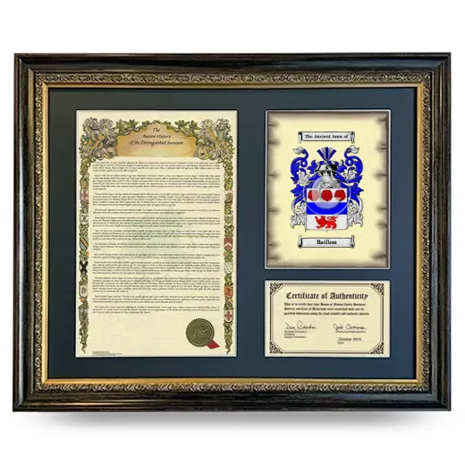 Baillon Framed Surname History and Coat of Arms- Heirloom